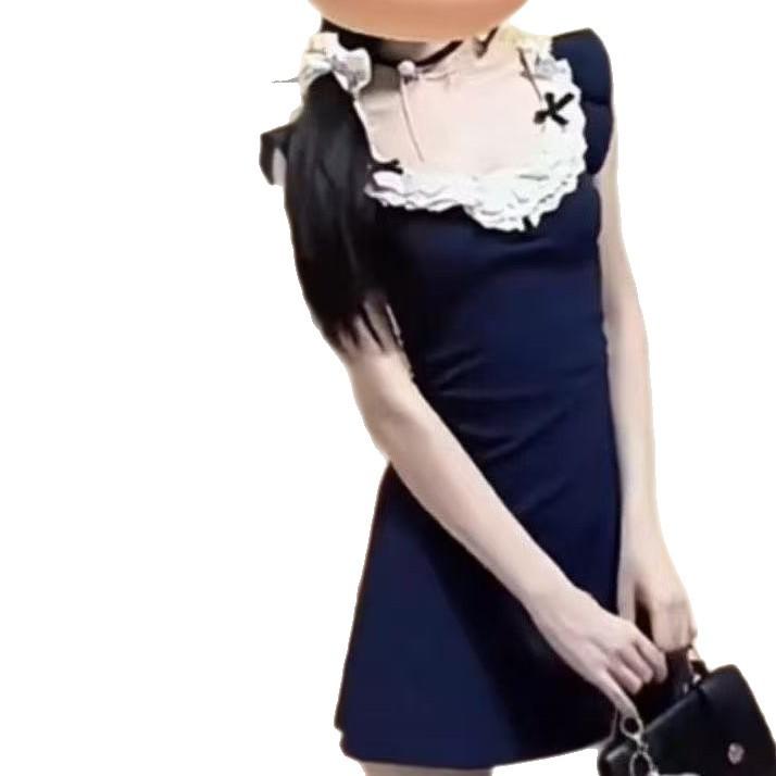 French temperament lace summer splicing dress new Spice Girl small flying sleeve skirt waist pure desire short skirt