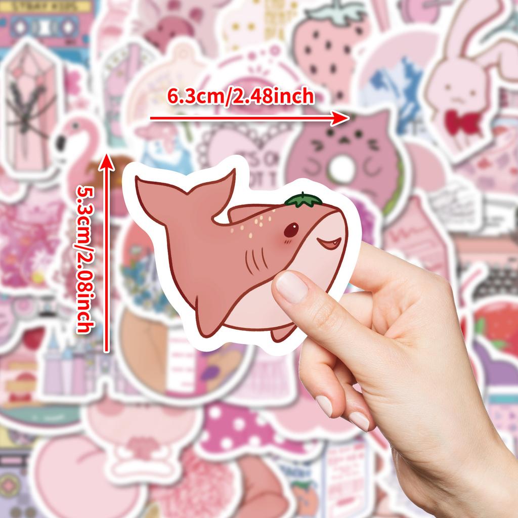 50 Girl Powder Series Mix And Match Stickers Super Cute Pink Shark Cartoon Hand-Painted Stickers Diy Hand Account