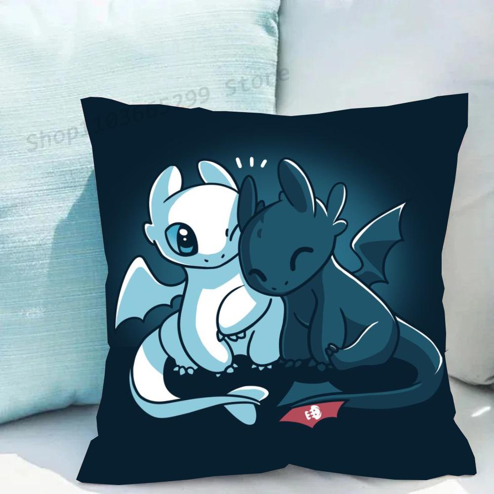 1pc Lovely Couple Toothless Fury Dragon Pillow Case Square Bedroom Sofa Leisure Comfort Cushion Car Living Room Home Decoration