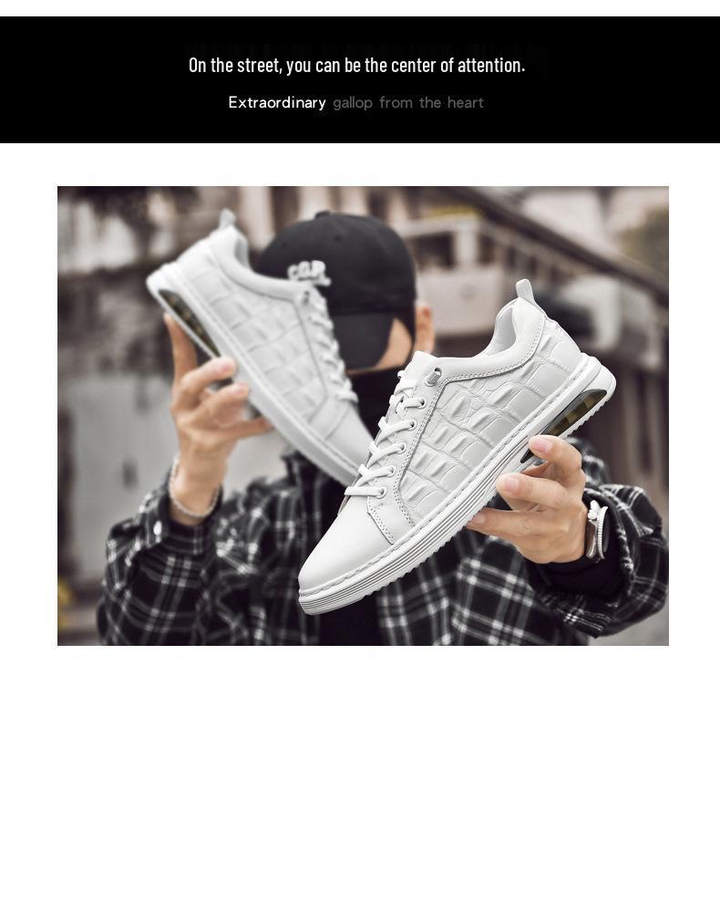 Men's Trendy Cross White Low-Top Cowhide Casual Shoes - Soft Sole, Korean Style