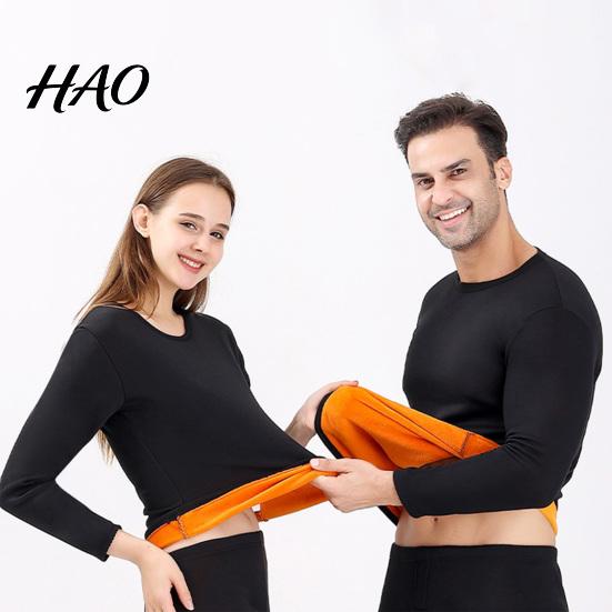 Thermal Pajamas 2 Pcs/Set Unisex Winter Warm Underwear Set Round Neck Slim Fit Long Sleeve Solid Color Thick Fleece Lined Soft Elastic Sport