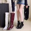 Autumn Winter New Two Wearing Slim Leg Patent Leather High Boots Women, Pointed High Heels, Thin Heels, Belt Buckle Long Boots