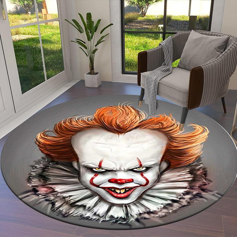 1pc Pennywise Clown Horror Round carpet, Made of Polyester,Perfect for Decorating Office Chairs, Living Rooms fplt128