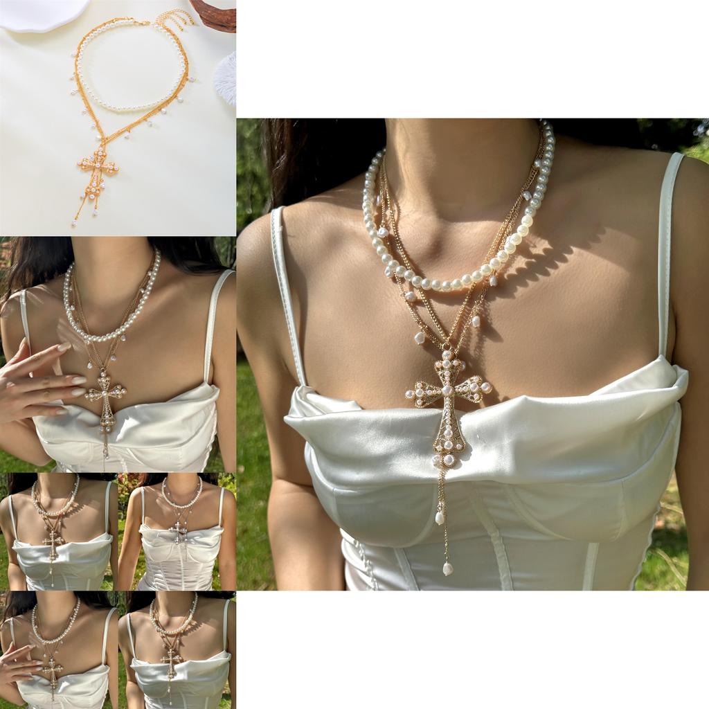 Collier Croix Baroque avec Perle Pour les Amateurs de Bijoux Vintage