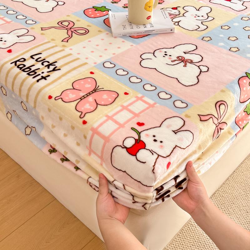 Flannel Bed Sheet Winter Warm Plush Fitted Sheet Soft Mink Cashmere Bed Linen Mattress Cover Elastic Bedspread