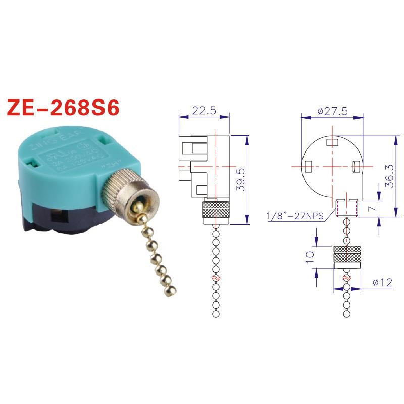 Ceiling Fan Switch 3 Speed 4 Wire Ze-268S6 Fan Pull Chain Speed Control Switch