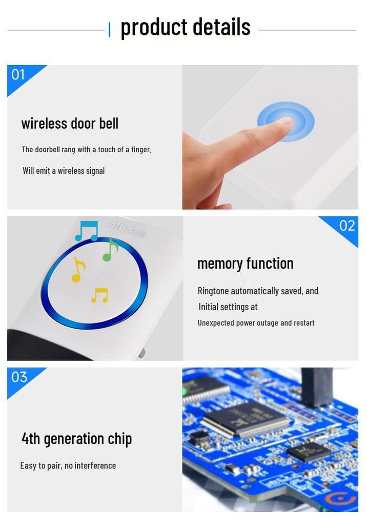 Wireless Waterproof Self-Powered Smart Doorbell with UK Plug