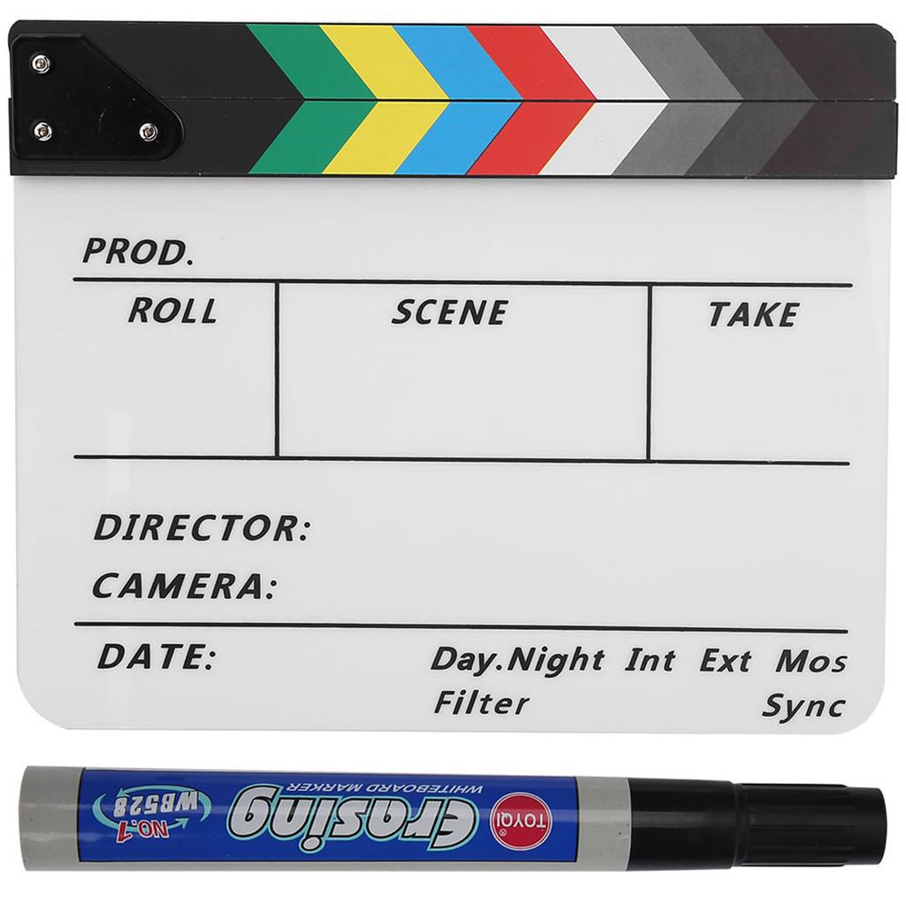 Acrylic Director Scene Clapperboard TV Movie Action Board Film Cut Prop with Pen (Color White)