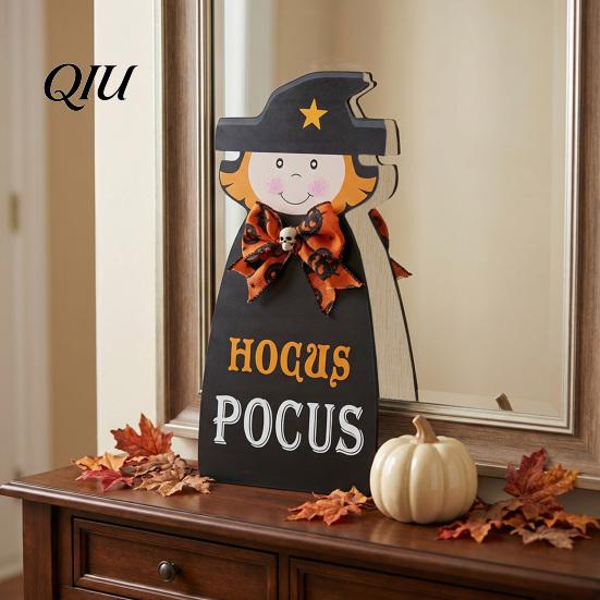 Entryway Halloween Decor Door Sign for Front Door, Wooden Ghost Pumpkin Black Cat Indoor Outdoor Ornaments Hanger Wreath, Rustic Farmhouse Welcome