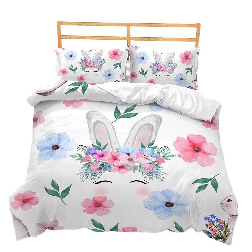 Kit 3D Digital Printing Quilt Cover Illustration Rabbit Cartoon Three-Piece Set Four-Piece Set