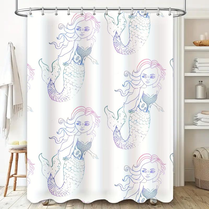 Colorful Mermaid Bath Curtain Soft Fabric Shower Curtain with Hooks Set for Bathroom Decorations