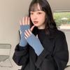 Warm Soft Men Solid Color Autumn And Winter Driving Gloves Female Gloves Plus Velvet Knitted Mittens Half-finger Gloves