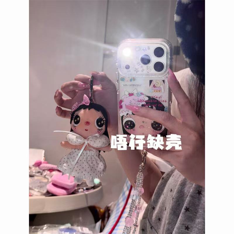 Cute birthday cake pearl chain small jade round edge double layer Apple 17promax/16/15 anti-drop mobile phone case 14
