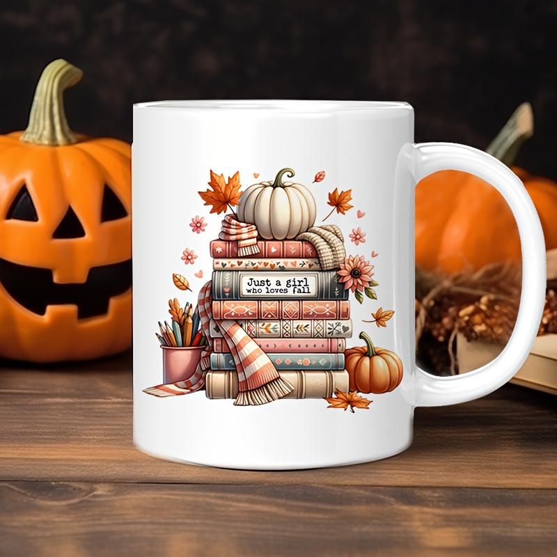 

Just a Girl Who Loves Fall Ceramic Mug - Autumn Books and Pumpkins Design, Perfect Gift for Coffee Lovers,Unique Novelty Present 320ml