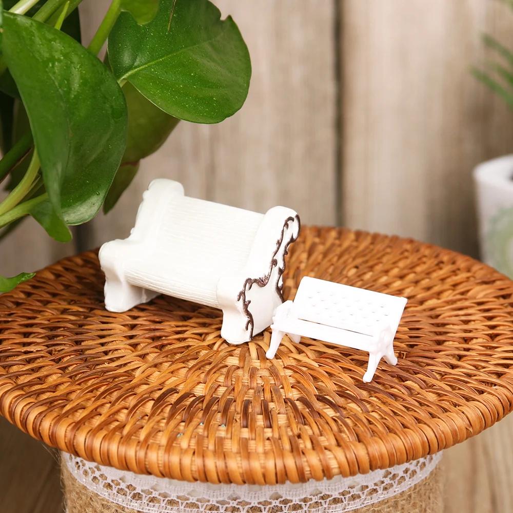 3pcs Resin Miniature Bench Stools Micro Landscapes Park Chair Figurines Crafts Succulents Bonsai  Doll House Fairy Garden Decor