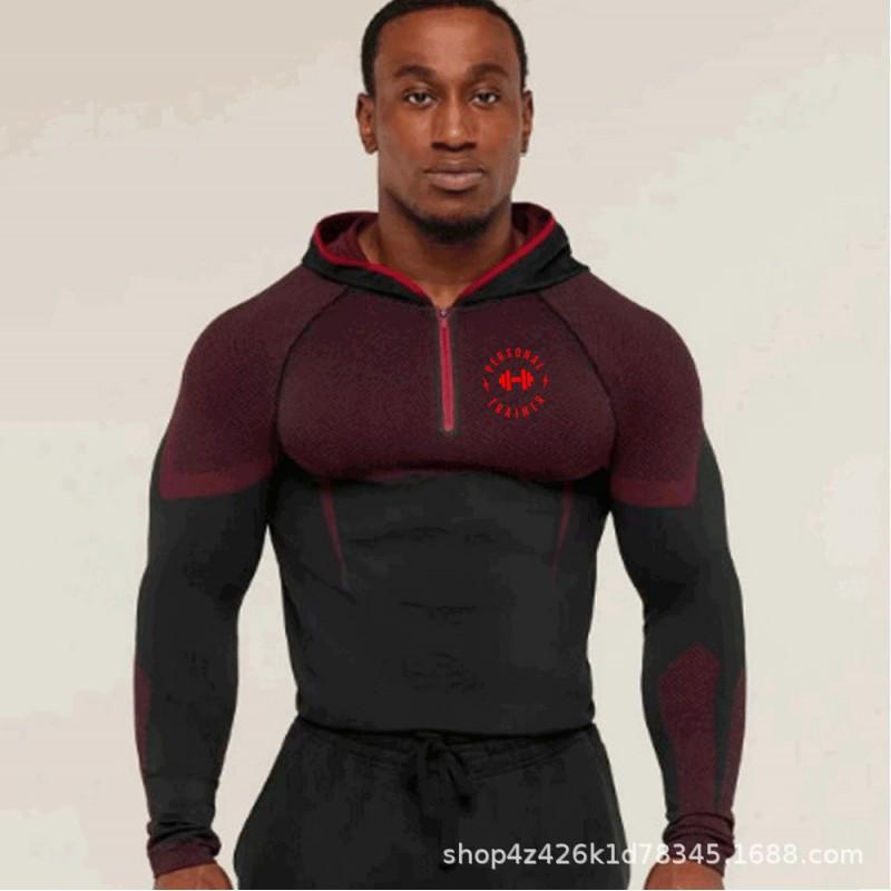 Mens Hooded Half-Zip Performance Basketball Training Top Quick-Dry Stretch Fit Athletic Shirt