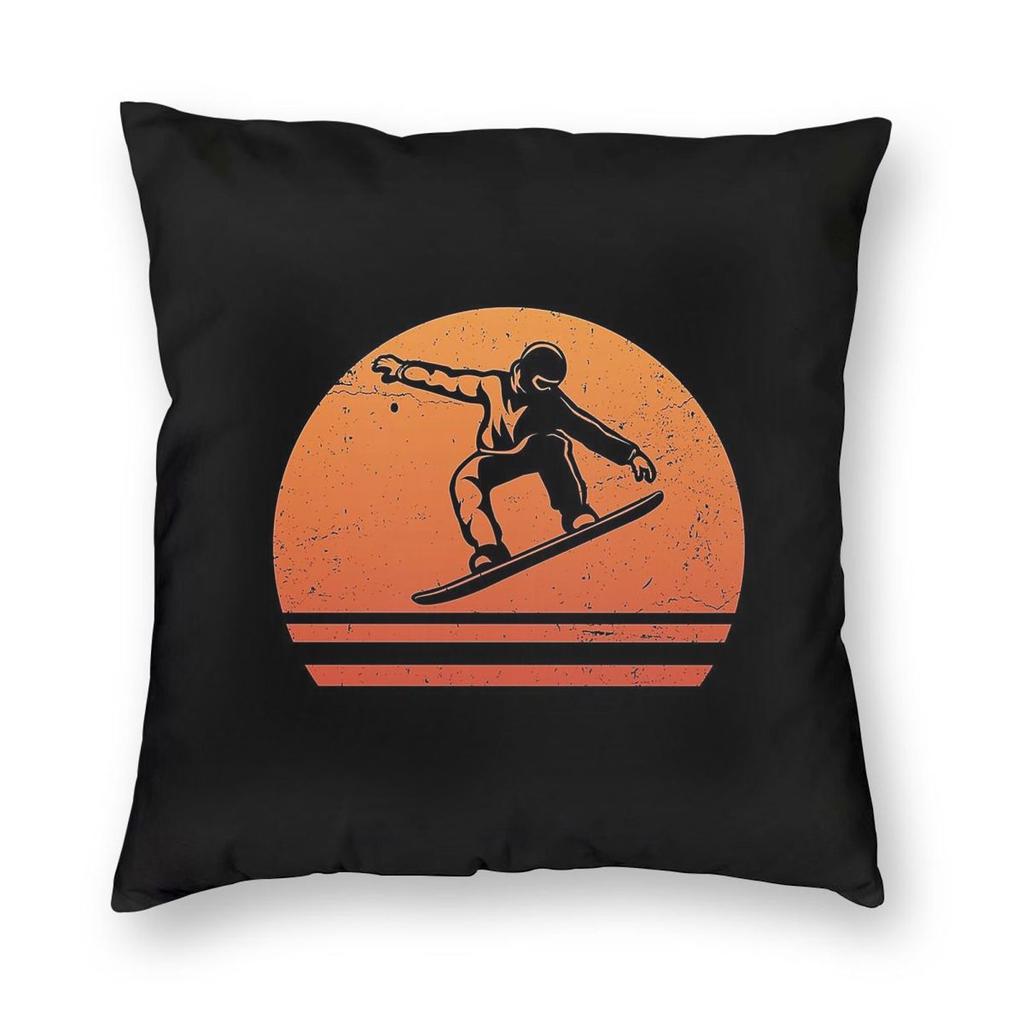 Vintage Snowboard Sunset Square Pillowcase Polyester Linen Velvet Creative Zip Decorative Home Cushion Cover
