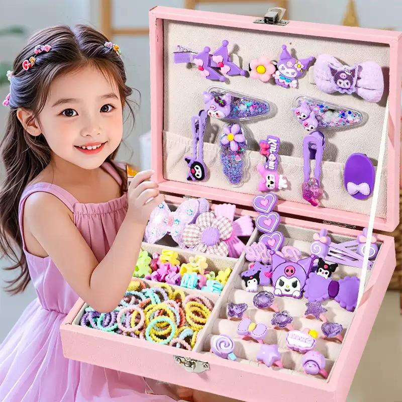 Kuromi Hair Accessories Gift Set Girls 3-6 Years Old Cartoon Style Kids Dress-Up Toy Jewelry Box