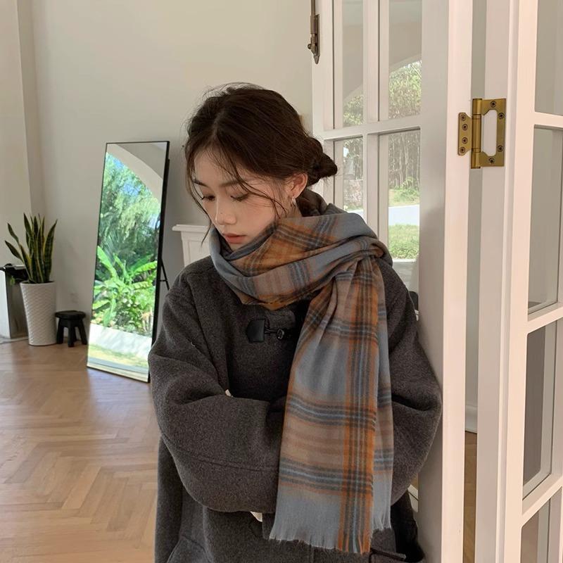 Korean Style Winter All Match Plaid New Scarf Warm and Thickened Imitation Cashmere New Student Couple Style Windproof Scarf