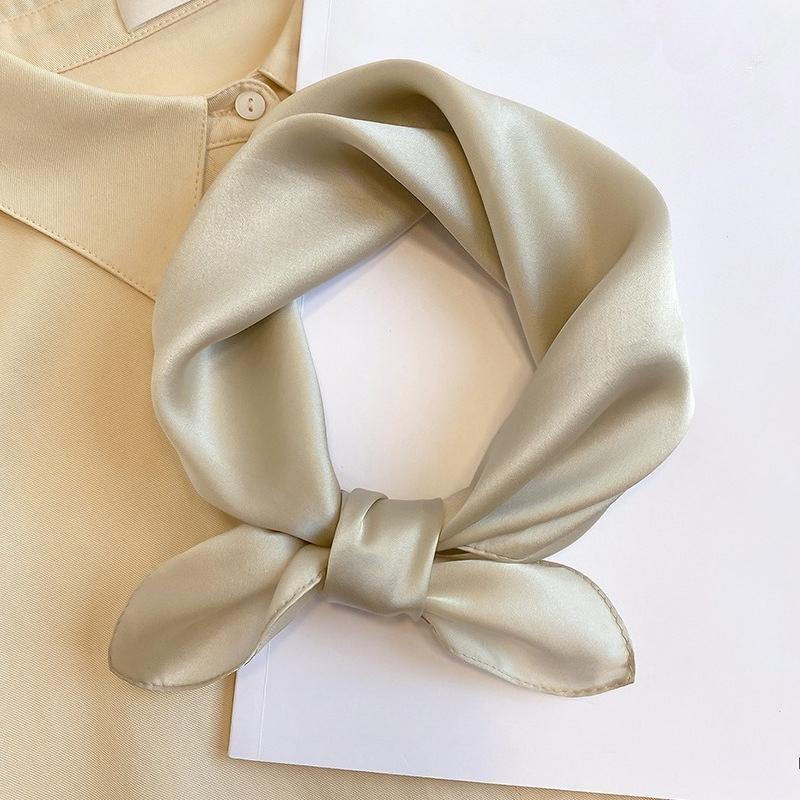 Solid Nature Silk Square Scarfs for Women Neck Ties Foulard Neckerchief Hairband Hands Bag Ribbons Headband Gift