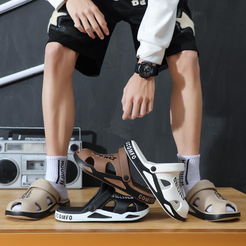 Summer Men's Fashion Hollow Sandals Breathable Trendy Garden Slippers for Men Anti-Slip Home Shower Shoes Men Beach Pool Slides