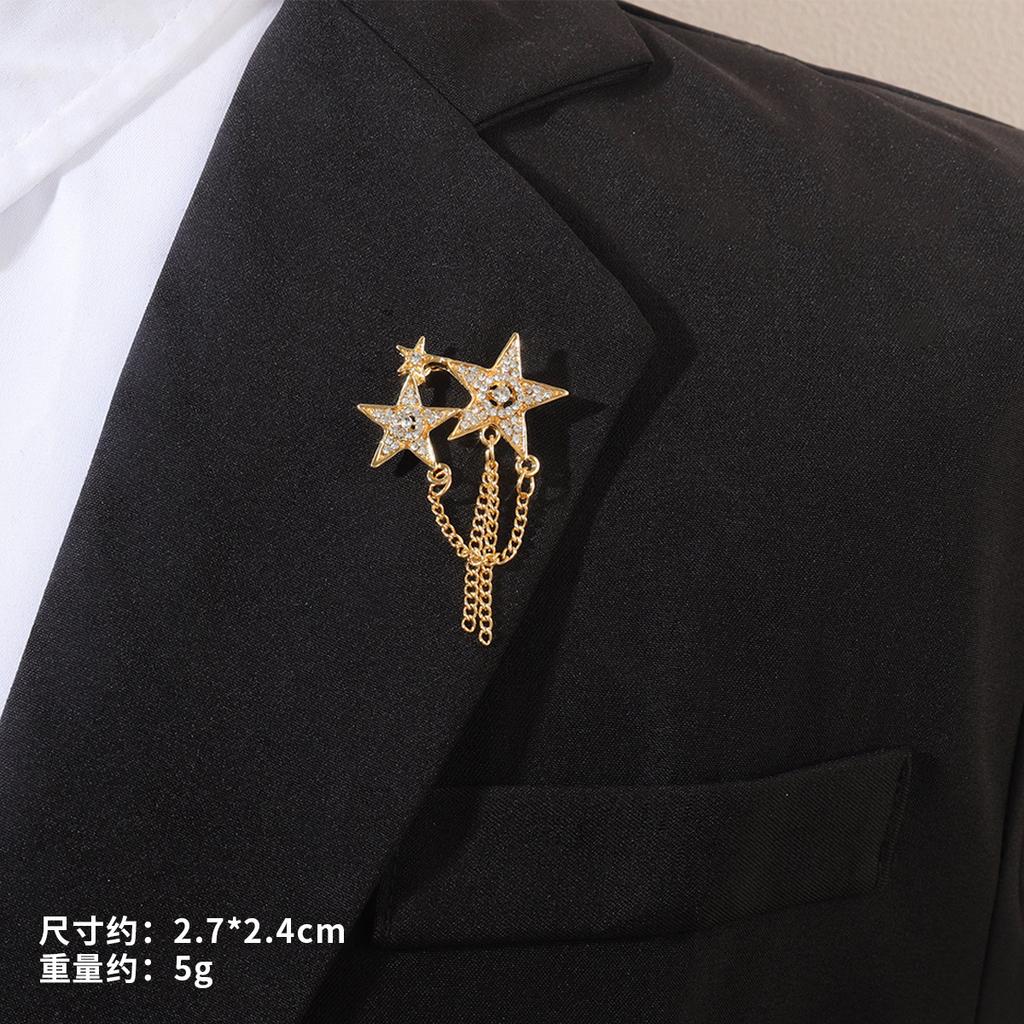 Fashion Accessories Personalized Tassel Pentagram Brooch Suit Corsage Chain Pendant Men'S And Women'S Cardigan Pin Buckle