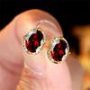 Crystal Female Red Oval Zircon Stud Earring Luxury Small Stone Earrings Charm Yellow Gold Color Wedding Jewelry For Women