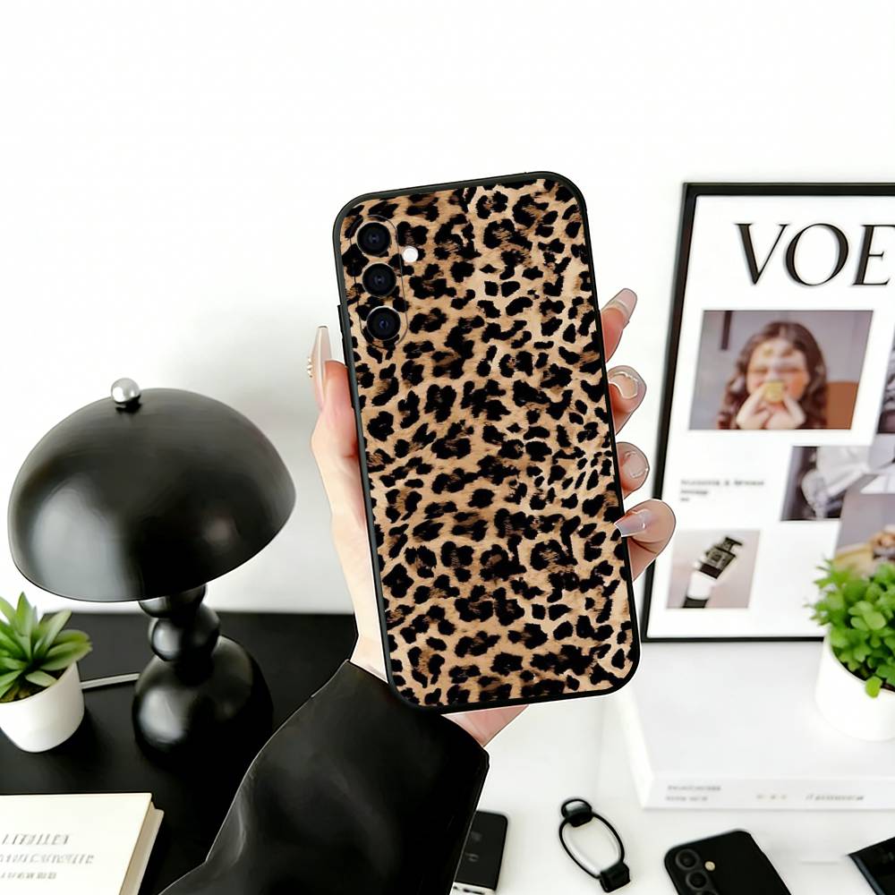 Leopard print Phone Case Black Silicone Soft For Samsung Galaxy A73,A72,A71,A70,A53,A52,A51