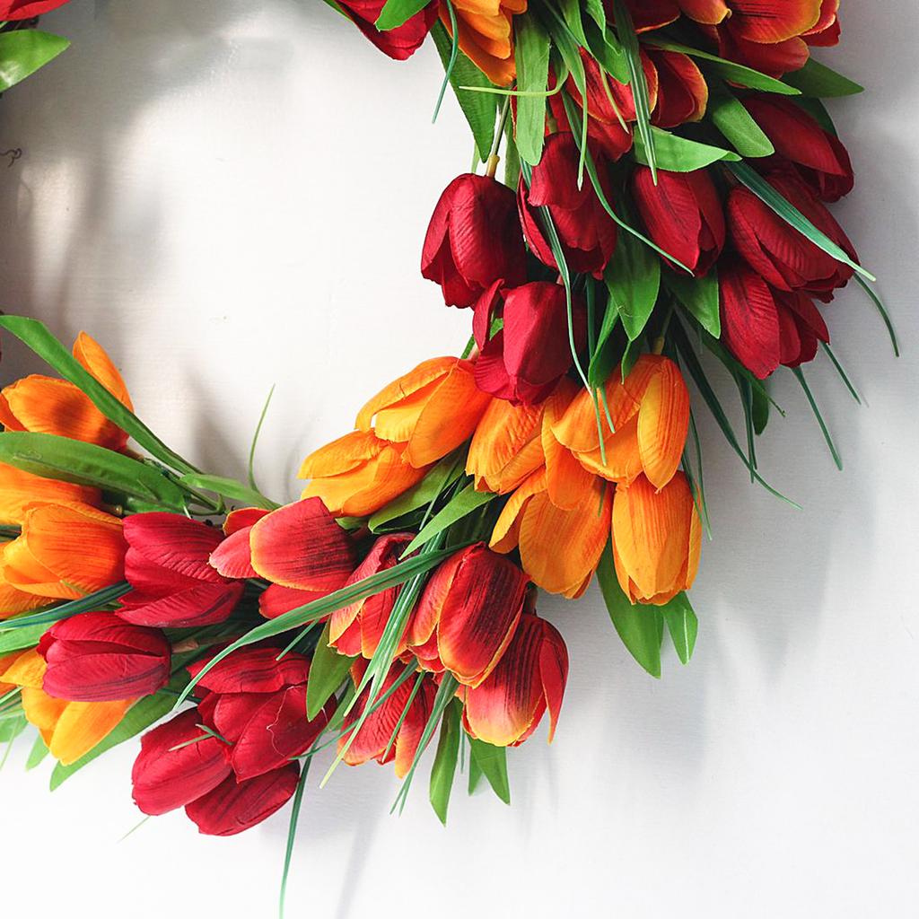 Artificial Flower Wreath 19.7 Inch Spring Summer Wreath with Green Leaves for Front Door Home Holiday Decor