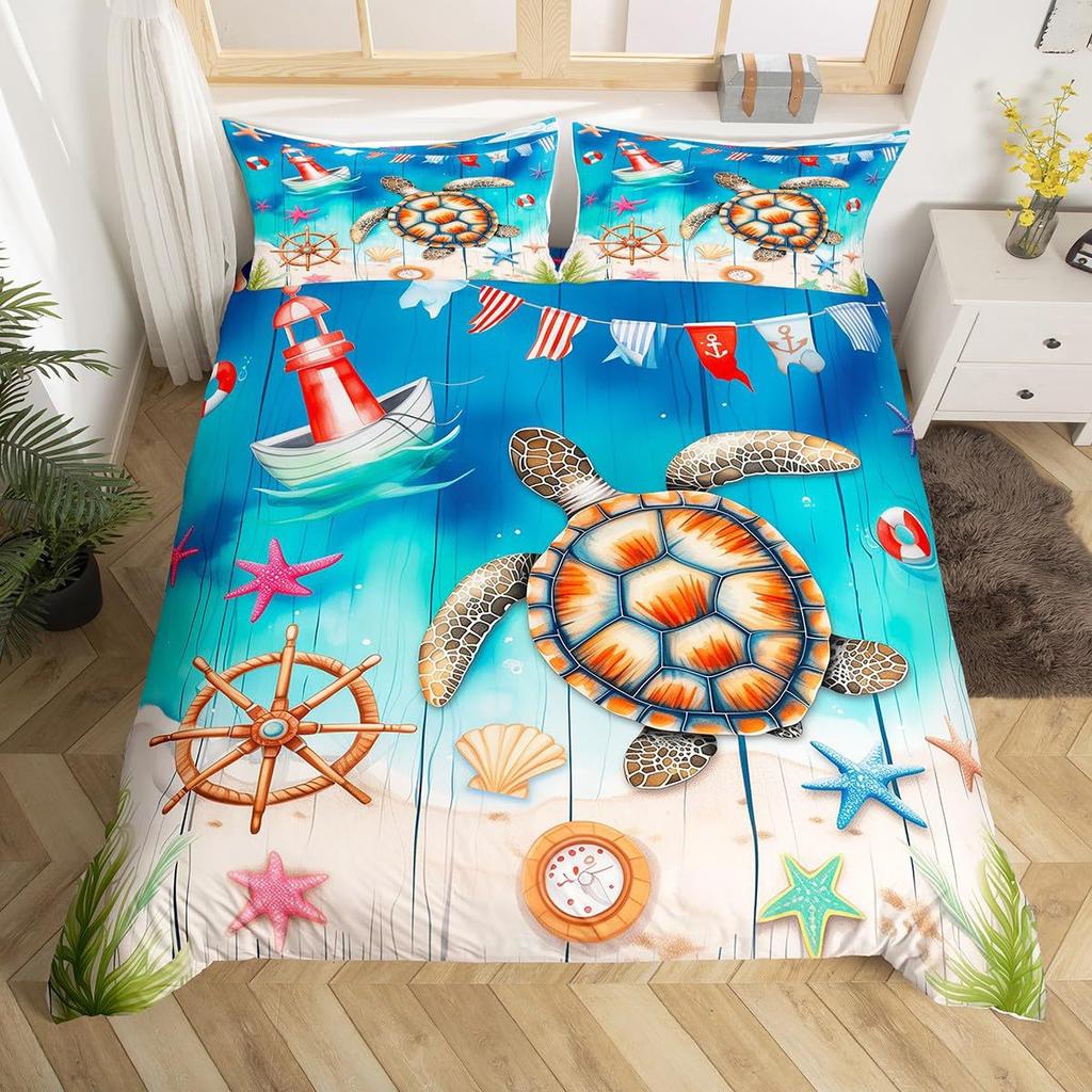 Three-Piece Marine Turtle Animal Digital Print Quilt Pillowcase Bedding Home Textile Kit