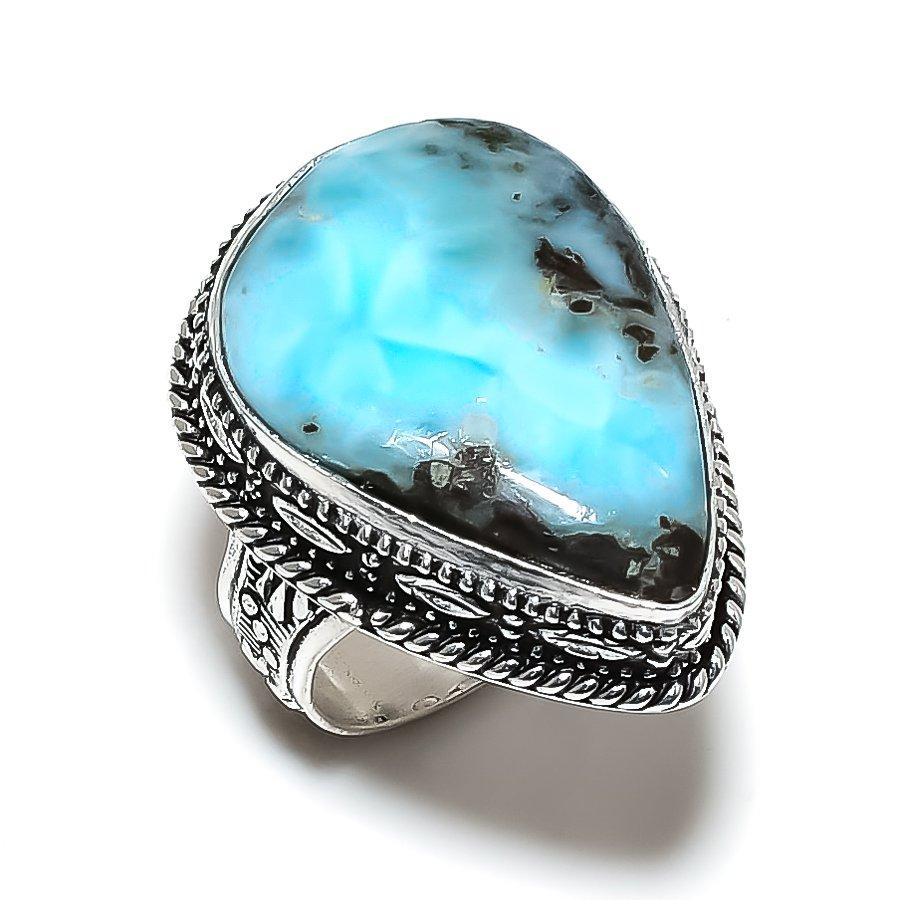 Republic Larimar Gemstone 925 Sterling Silver Gift Jewelry Ring Size 8 W7t72
