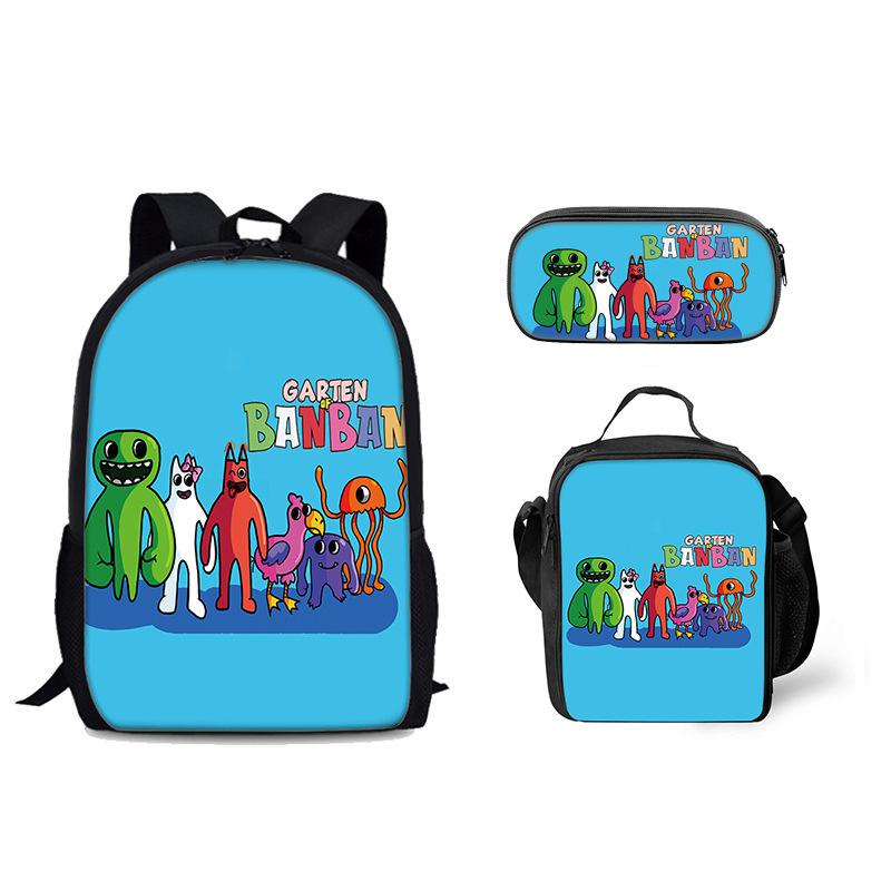 Classic Popular Novelty Funny Garten of Banban 3D Print 3pcs/Set Pupil School Bags Laptop Daypack Backpack Lunch Bag Pencil Case