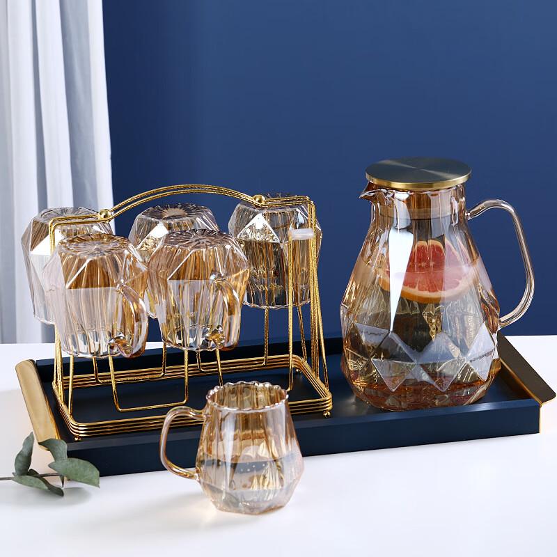 Segana Champagne Diamond Borosilicate Glass Pitcher & Cup Set