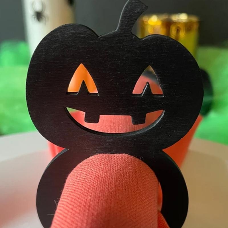 Unique Halloween Pumpkin/Bat/Spiders Shape Napkin Holder Witch Hat Napkin Rings Decorative Napkin Rings for Halloween