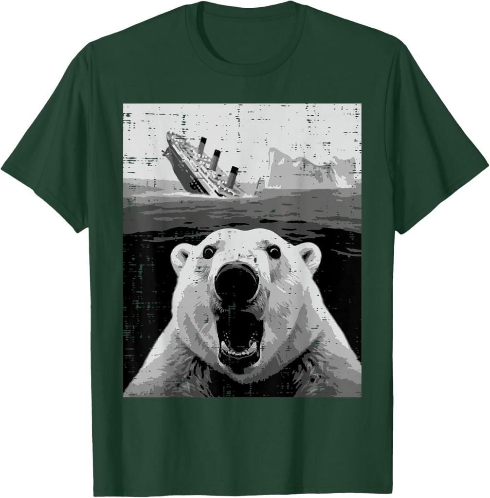 Polar Bear Sinking Titanic Meme Graphic Tee Funny Casual Short Sleeve TShirt for Men Women