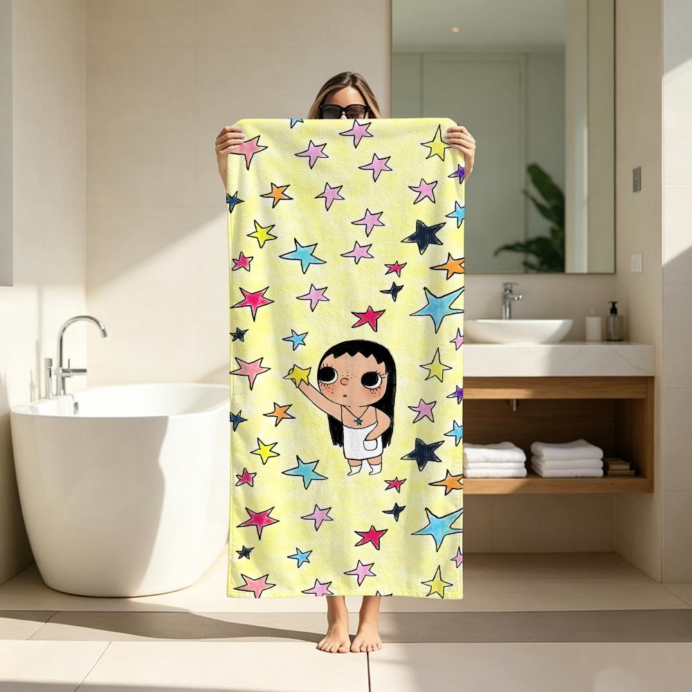 Cute Yuy Character Print Towel ultra-fine fiber quick drying absorbent bath towel, outdoor swimming sports towel 100x50cm