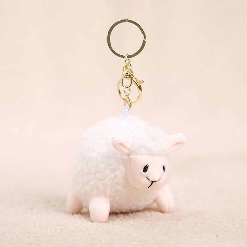 Cute Fluffy Sheep Plush Keychain Soft Fuzzy Fabric Lovely Bow Accent Backpack Charm for Girls Daily Wear