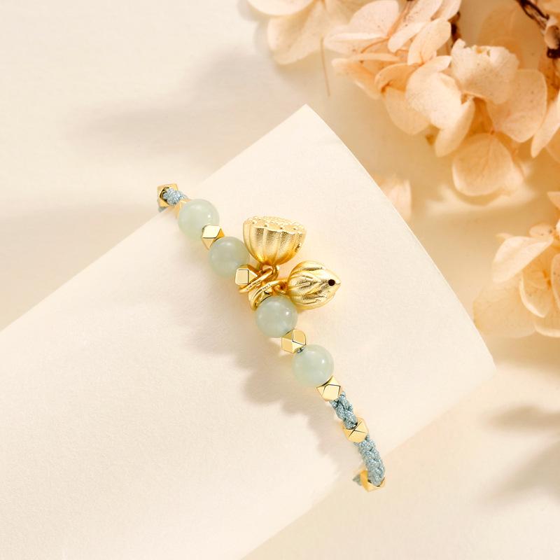 Two Lives Joy Lotus Pod Bracelet: Women s S925 Sterling Silver Court Style with Hetian Jade Accents—Perfect Gift for Girls 925 Silver