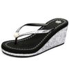 New summer Sequins Thick Bottom Slippers Sandals Summer Women Beach Wedges Shoes Sexy High Heel Rhinestone Flip Fops women