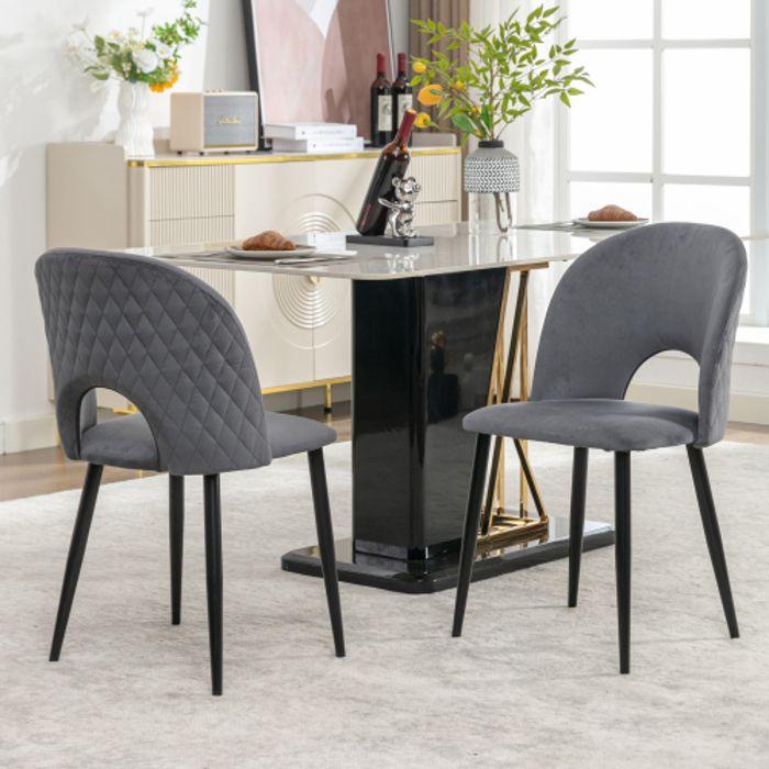 Chaises de salle à manger - MUVOE - Design rembourrées - Velours gris - Lot de 2 - Dossier motif diamant
