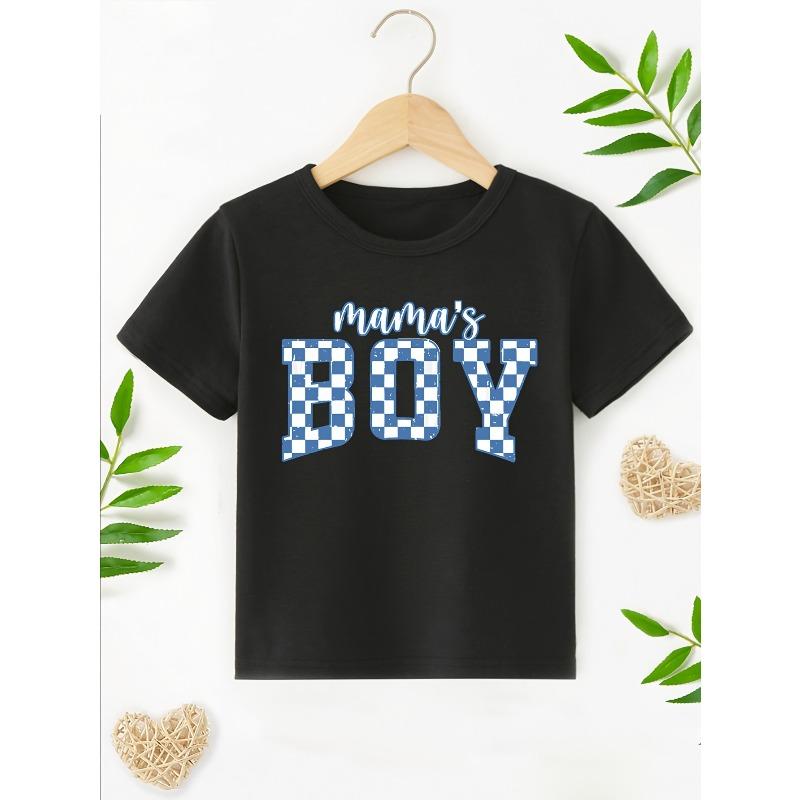 

European sizes MAMA s BOY Printed T-Shirt, Boys Casual Fashion Round Neck Short Sleeve T-Shirt Spring Summer, Boys Clothing 98cm чёрный