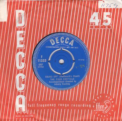 7inch Record FOUR KESTRELS - Sound Off (Duckworth's Chant) F11333PROMO Decca 1961 UK Rock Used