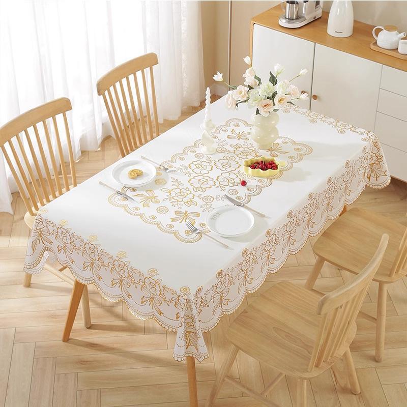 90*140cm Waterproof Oilproof Heat-resistant Wash-free Gold Foil TableclothTable Cover for Kitchen Living Room Decor