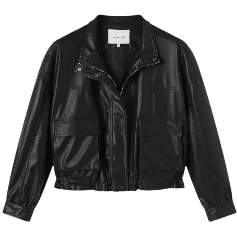 TonLion Women s Faux Leather Stand-Collar Jacket M