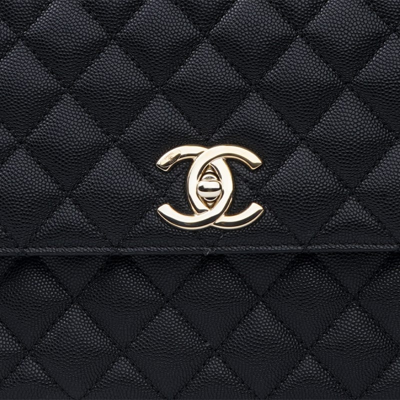 Chanel Coco Handle Caviar Cow Leather Chain Bag, One Shoulder Handbag Women's Black A92991-B05068-94305