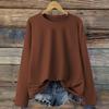 Women's Fashionable Solid Color Round Neck Long Sleeved Sports Casual Pullover Sweatshirt Top