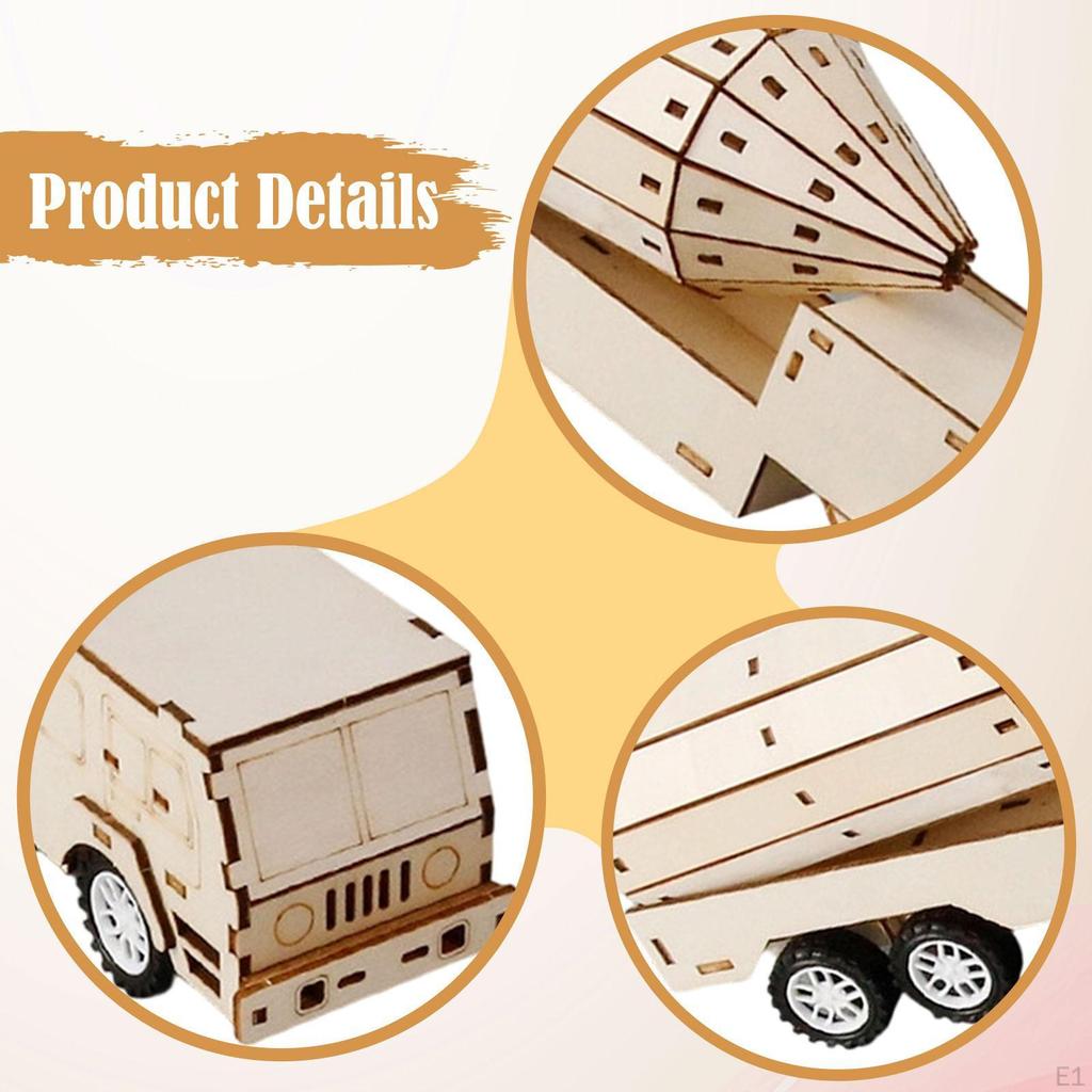 Wooden Model Car Building Kits Wood 3D Puzzles Physics Science Experiment for Birthday Kids