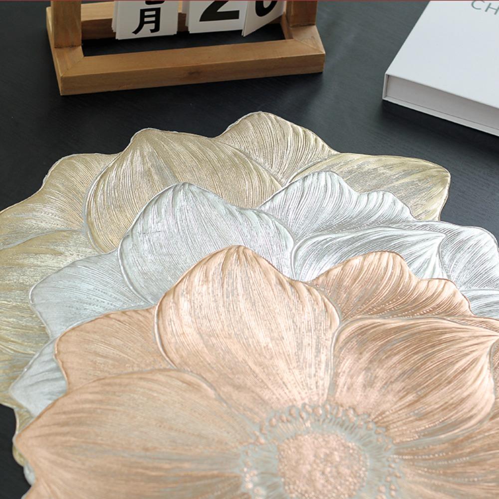 2PCS Solid Color Flower Shaped Placemat Oil-Resistant Tableware Mat Creative Coaster  Living Room