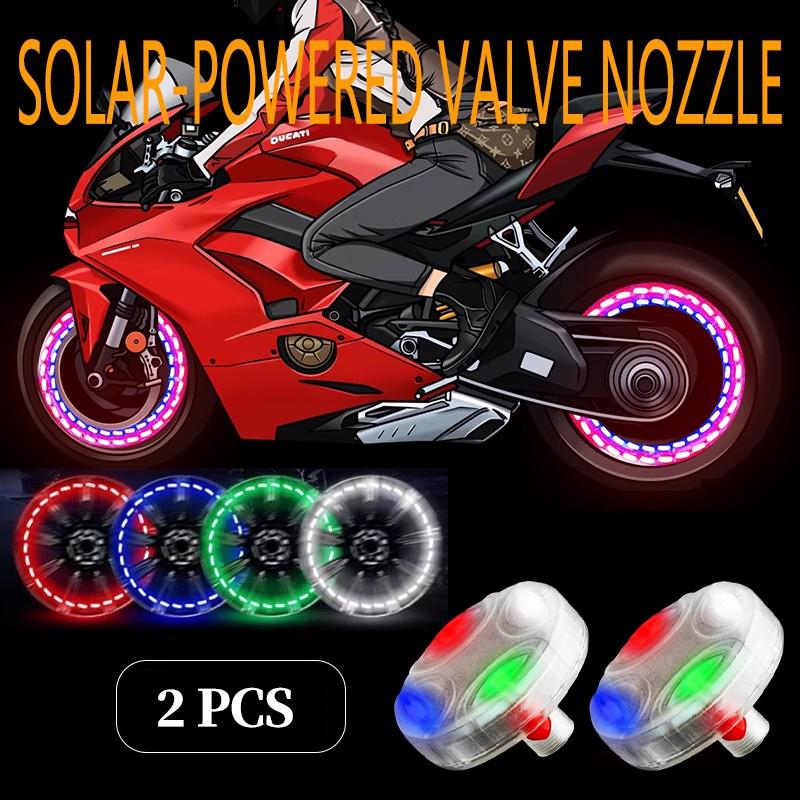 Solar powered car wheel hub lights ghost fire rainbow flashing decorative lights electric car valve lights motorcycle tire light