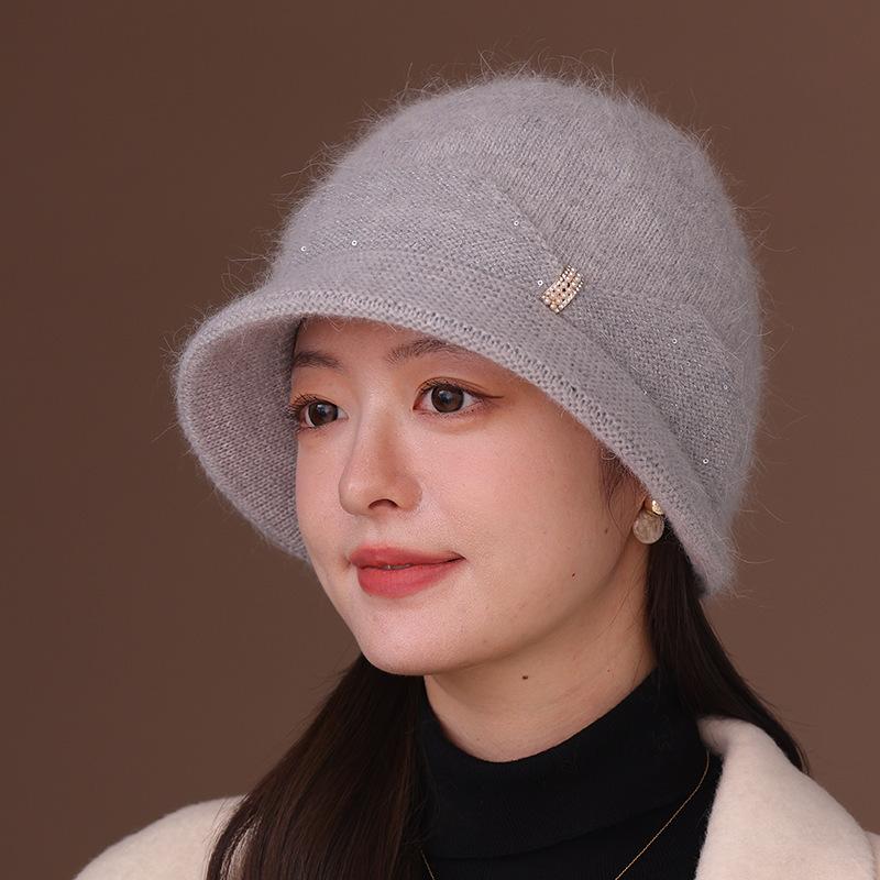 

Women s Dome-shaped Face showing Small Knitted Warm and Fashionable Front Turned Fisherman Hat New Autumn and Winter Rabbit Fur Basin Hat Trendy one size